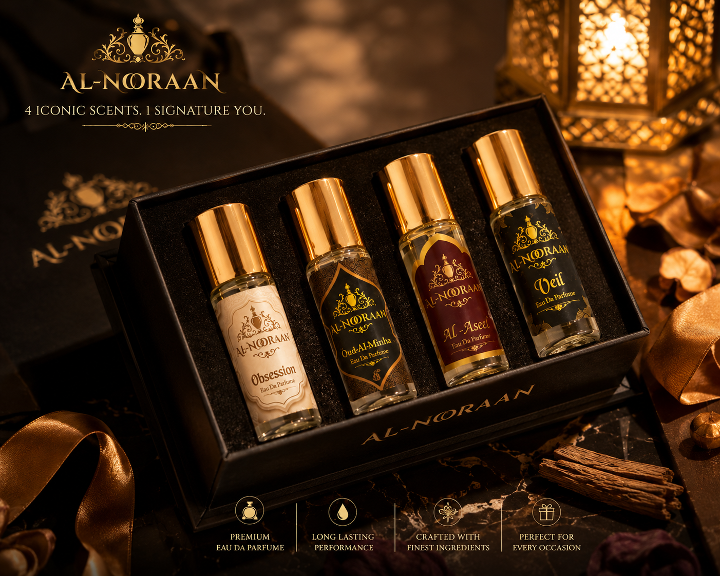 Al-Nooraan Perfume Gift Set 4 Pcs Premium Perfume Spray